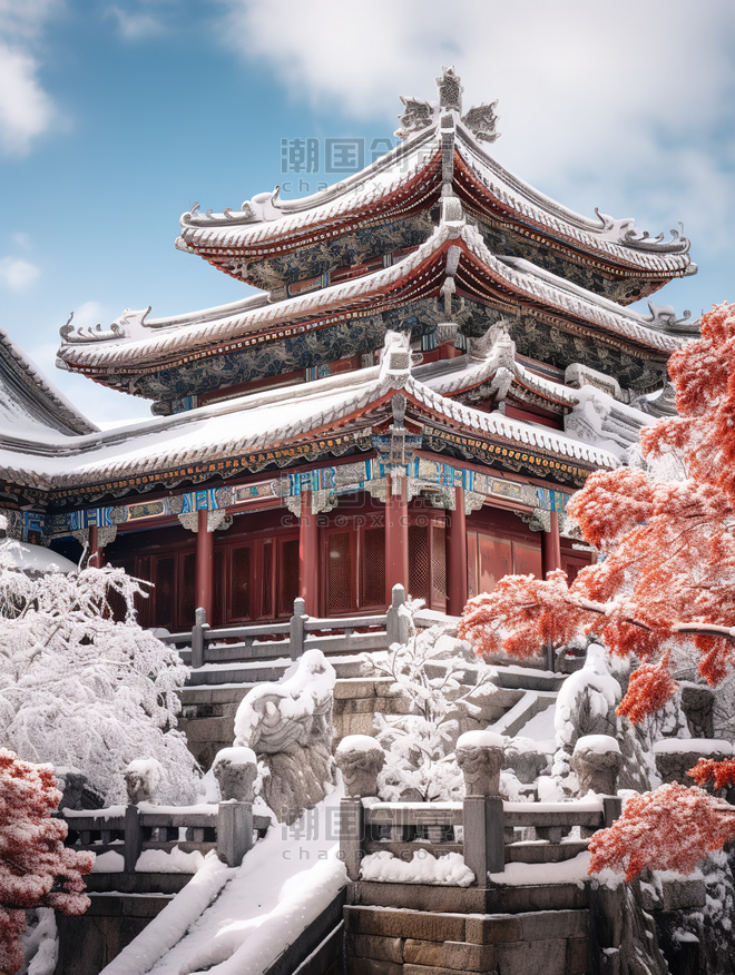潮国创意建筑宫殿宏伟冬天雪景9中国风古建筑