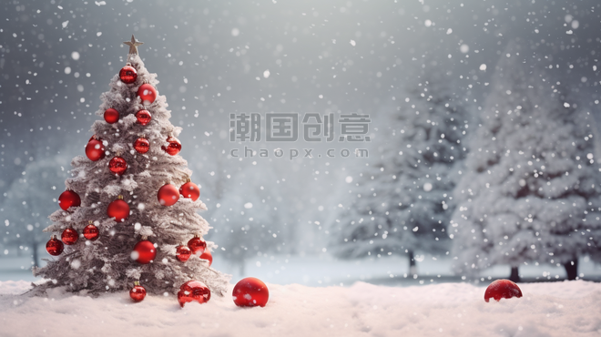 潮国创意圣诞节冬季装饰背景33冬天冬季大雪雪景