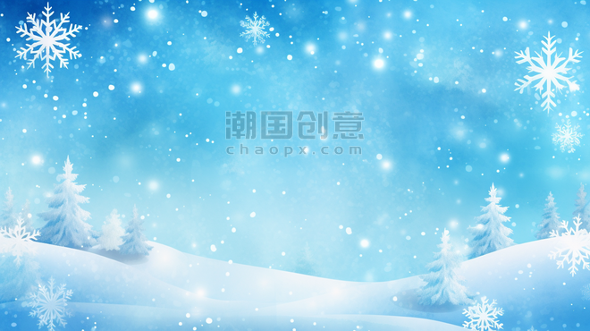 潮国创意冬季雪花风景背景7冬天雪景卡通蓝色大雪