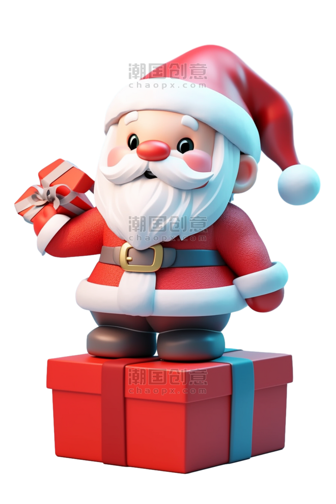 潮国创意圣诞老人礼盒圣诞节3d免抠元素
