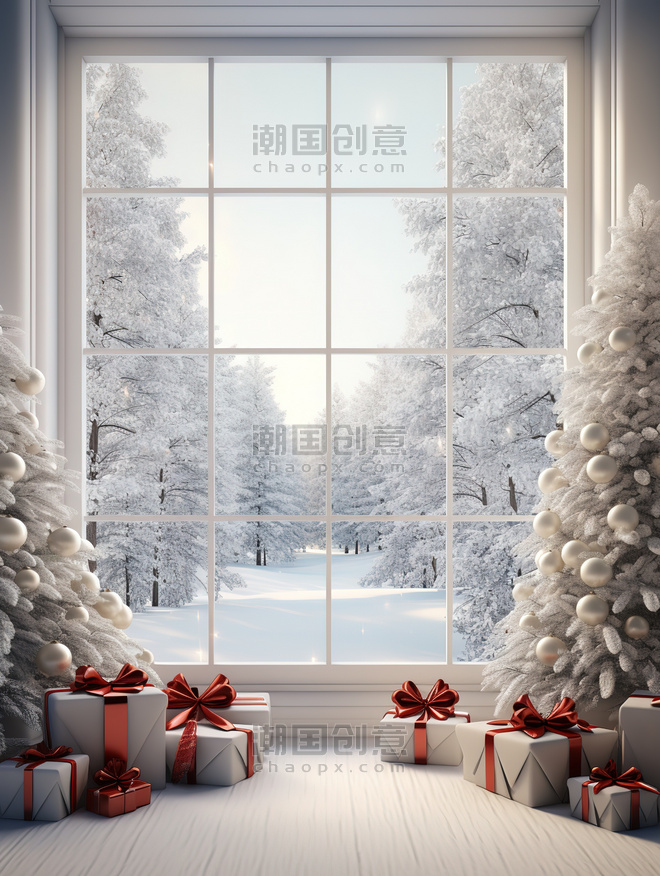 潮国创意白色窗户圣诞节日装饰3