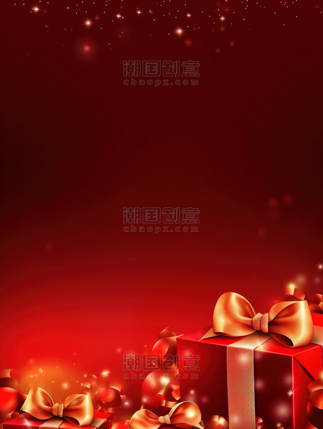 潮国创意圣诞节日海报红色背景3元旦