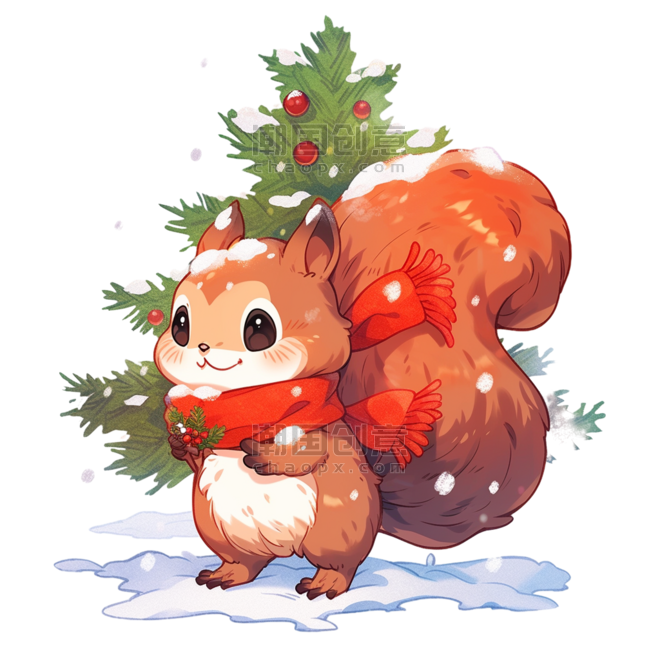 潮国创意圣诞节可爱松鼠冬天卡通手绘元素动物
