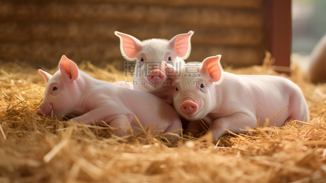潮国创意猪圈里的几只猪动物畜牧业
