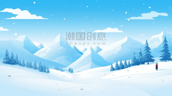 潮国创意冬季冰天雪地风景插画29冬天大雪卡通背景