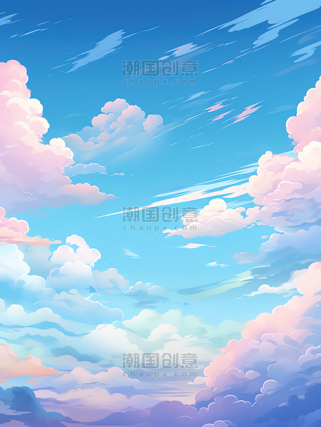 潮国创意蓝天白云天空卡通风格15云朵云海