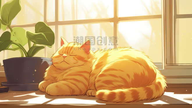 潮国创意橘猫慵懒躺在窗台19晒太阳
