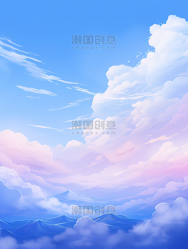 潮国创意蓝天白云天空卡通风格6云朵云海