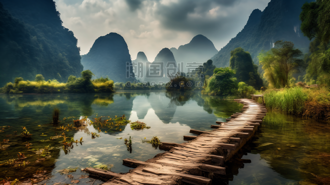 潮国创意山水河流风光桂林旅游景点