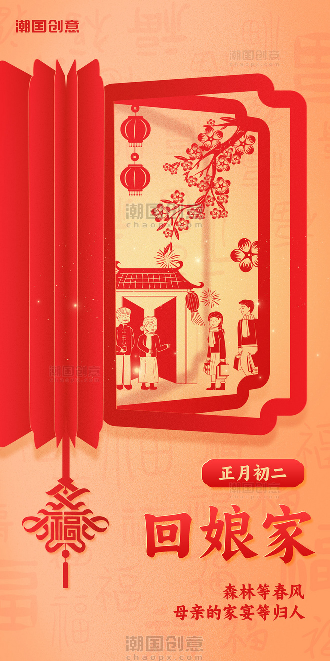 春节习俗正月初二回娘家年俗海报