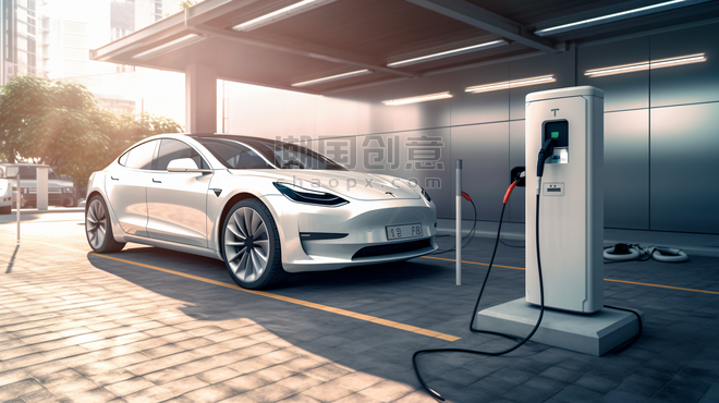 潮国创意白色新能源汽车充电充电桩