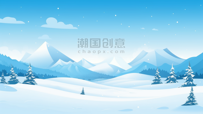 潮国创意冬季冰天雪地风景插画5冬天大雪卡通背景