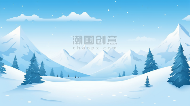 潮国创意冬季冰天雪地风景插画13冬天大雪卡通背景