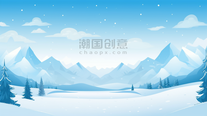 潮国创意冬季冰天雪地风景插画20冬天大雪卡通背景