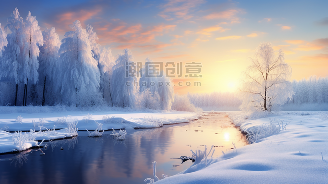 潮国创意冬日唯美雪景摄影冬天冬季风光风景
