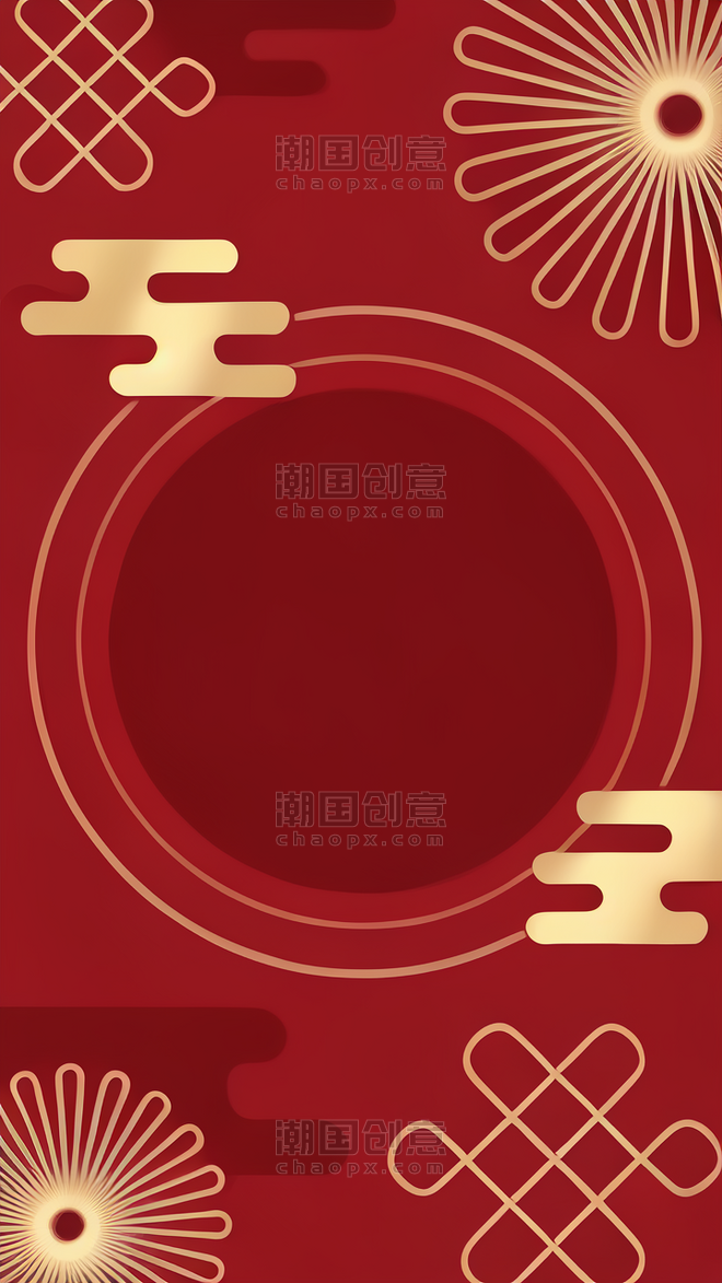 潮国创意中国风新年通用红金边框背景春节