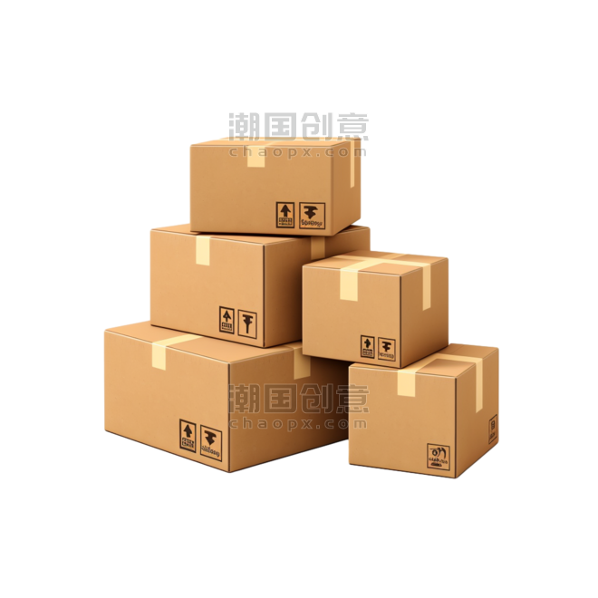 潮国创意下订单快递盒快递成堆的快递打包物流运输电商