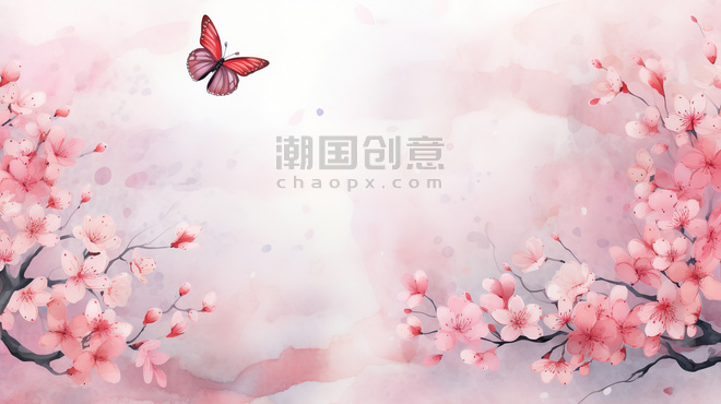 潮国创意粉色花朵古风桃花15春天中国风