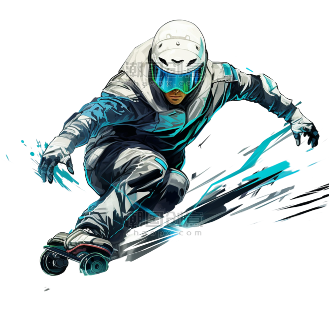 潮国创意网络运动体育竞技比赛运动员人物水彩滑雪