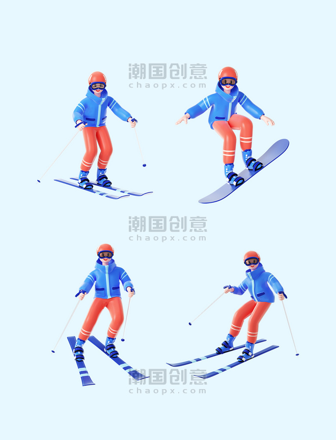 3d滑雪人物合集冬天冬季运动