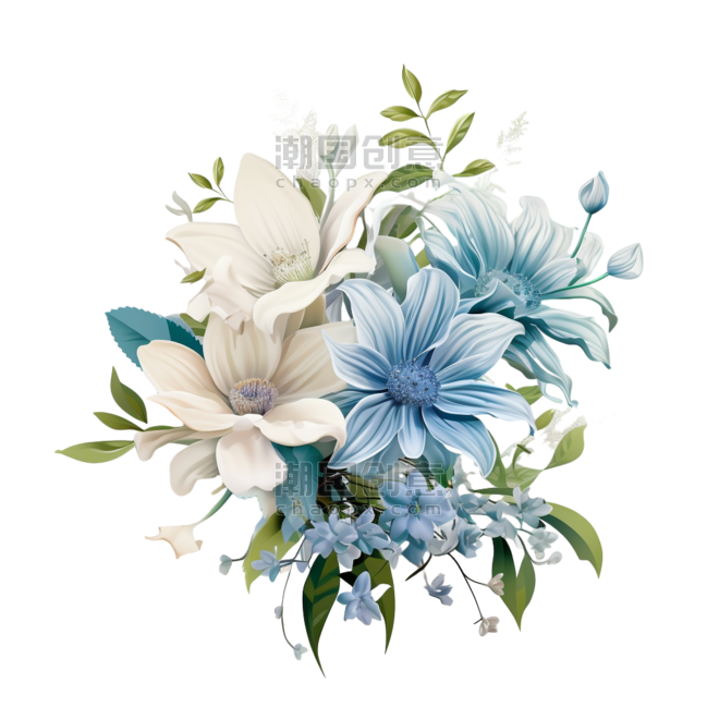 潮国创意仰慕者送的花花束百合花蓝色白色