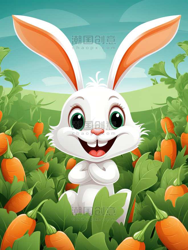 潮国创意可爱快乐的小兔子在胡萝卜地里14