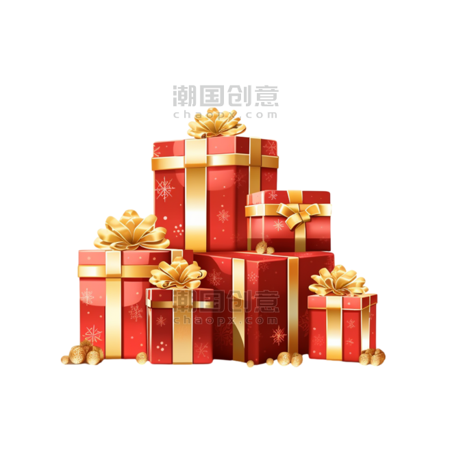 潮国创意网上圣诞派对礼物盒礼物礼盒红金色