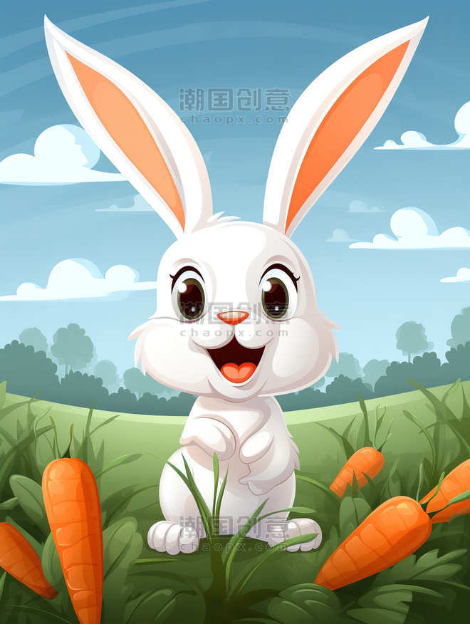 潮国创意可爱快乐的小兔子在胡萝卜地里2