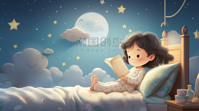 潮国创意躺在床上玩耍的小朋友插画20儿童母婴孩子夜晚睡觉