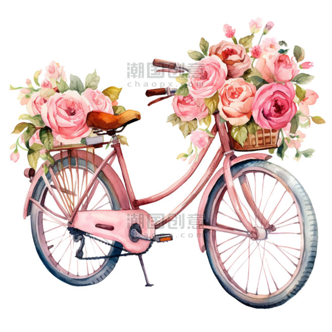 潮国创意自行车花朵元素立体免扣图案浪漫情人节唯美