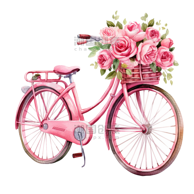 潮国创意自行车合成花朵元素立体免扣图案