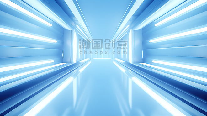 潮国创意浅蓝色未来隧道背景12抽象商务科技电商背景