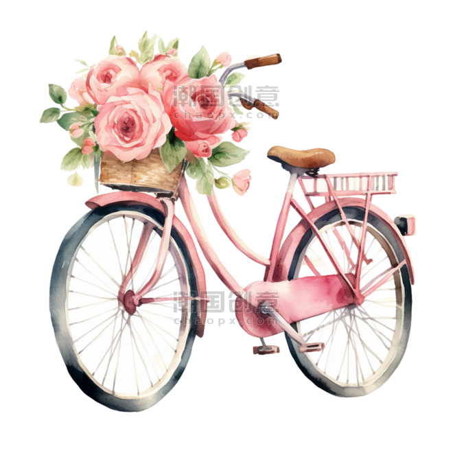 潮国创意自行车花朵写实元素立体免扣图案浪漫情人节唯美