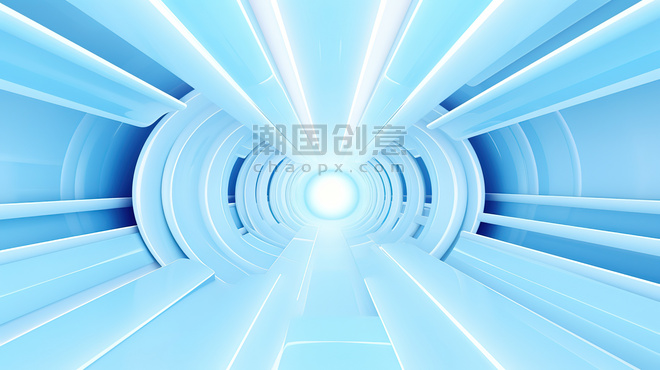潮国创意浅蓝色未来隧道背景16抽象商务科技电商背景