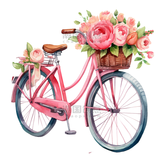 潮国创意自行车花朵纹理元素立体免扣图案浪漫情人节唯美