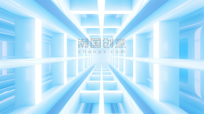 潮国创意浅蓝色未来隧道背景5抽象商务科技电商背景