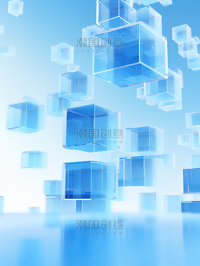 潮国创意蓝色立方体几何拼接背景10抽象玻璃风