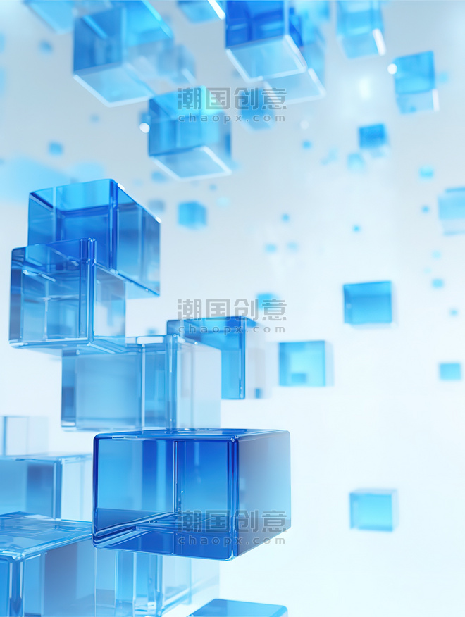 潮国创意蓝色立方体几何拼接背景8抽象玻璃风