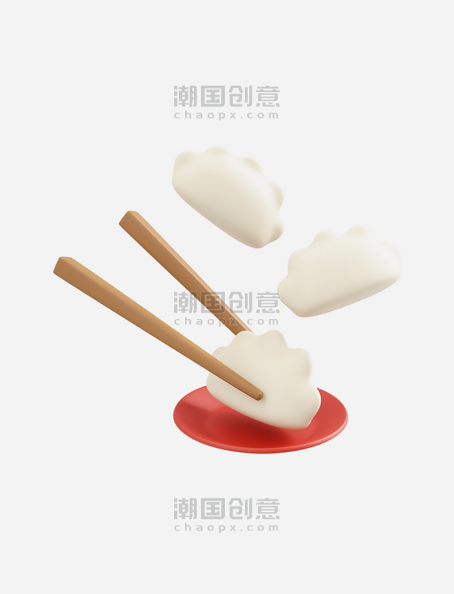 3D筷子夹起饺子美食包饺子春节冬至元宵节