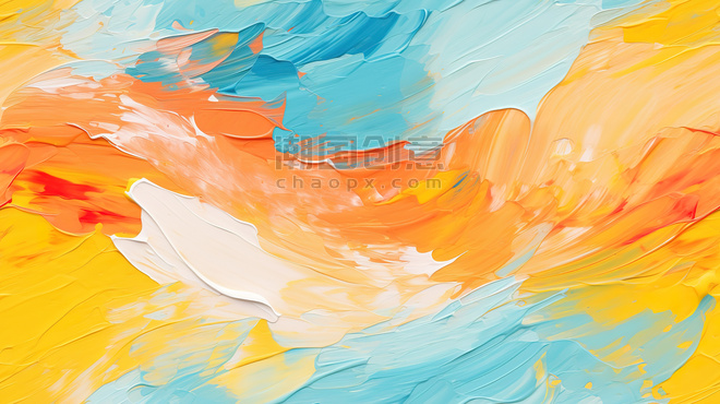 潮国创意夏天的颜色蓝黄红油画感背景15水彩