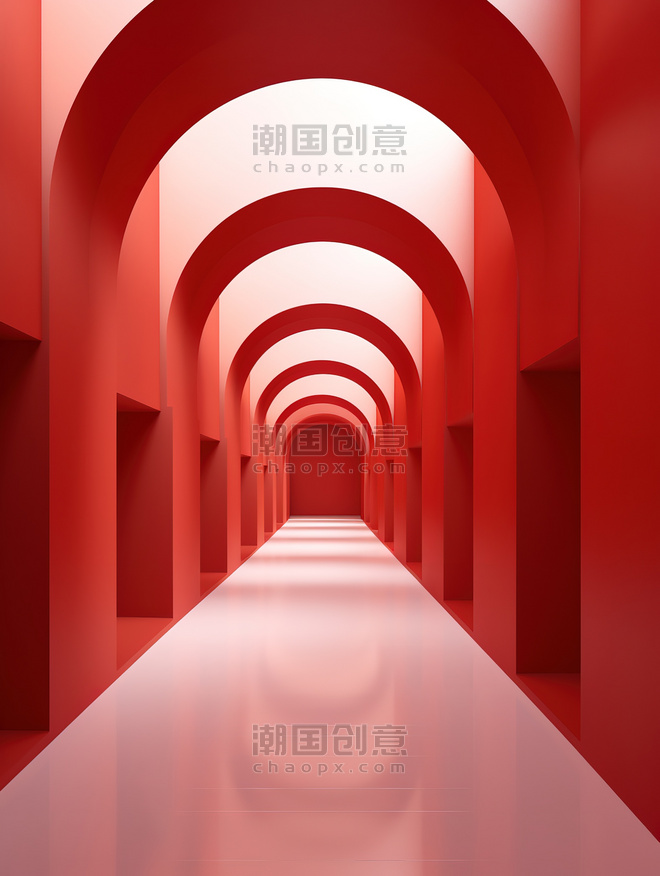 潮国创意红墙的拱门电商背景9抽象电商拱门