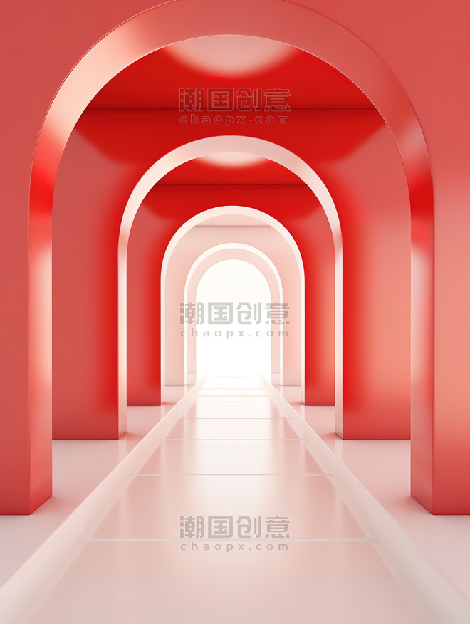 潮国创意红墙的拱门电商背景1抽象电商拱门