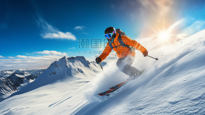 潮国创意冬季滑雪运动人像摄影冬天