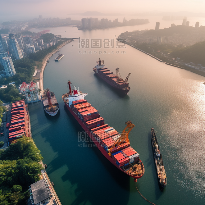 潮国创意中国广东省汕头南澳大桥及货船航拍图