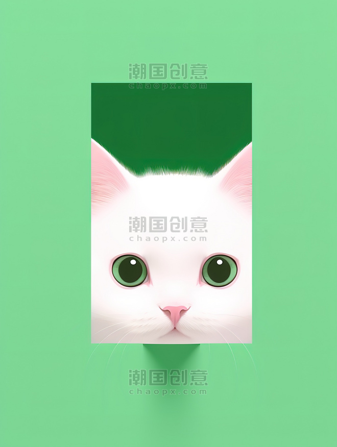 潮国创意白猫绿色块中窥视10创意简约色块