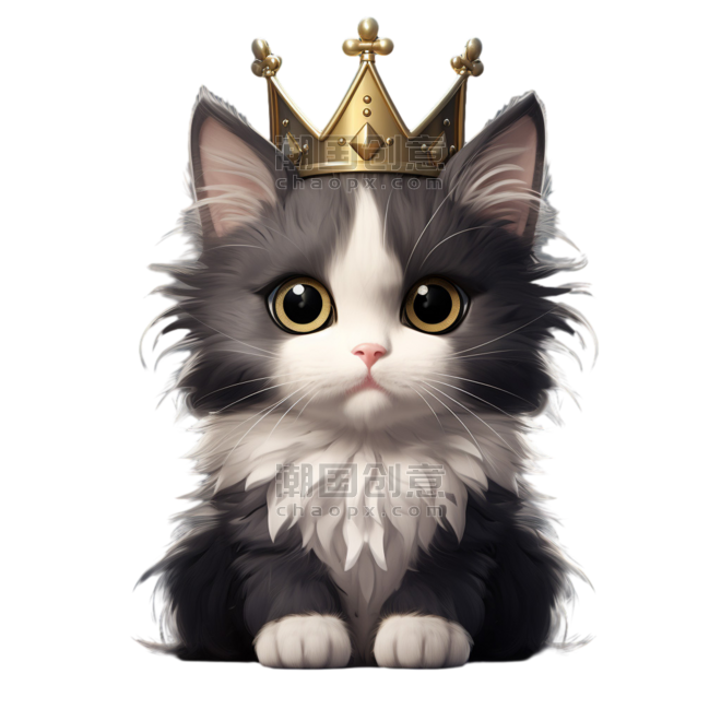 潮国创意小猫皇冠黑白免扣元素装饰素材