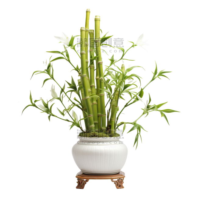 潮国创意竹子盆栽元素立体免扣图案