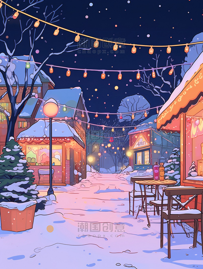 潮国创意舒适的圣诞节夜晚浪漫街道18雪乡
