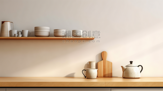 潮国创意厨房的一个角落简约木架背景墙