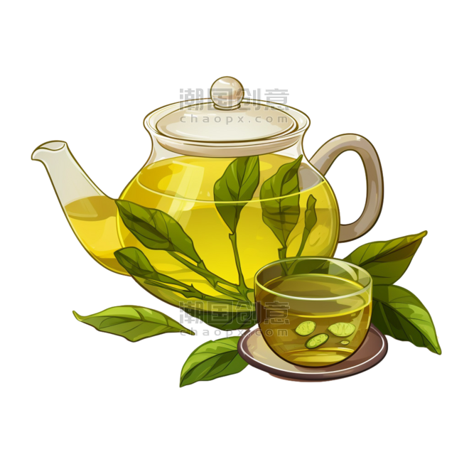 潮国创意几何茶叶喝茶元素立体免扣图案